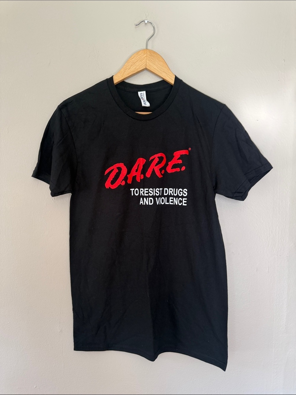 Jerzees Black Short Sleeve Tee with Red D.A.R.E. Logo